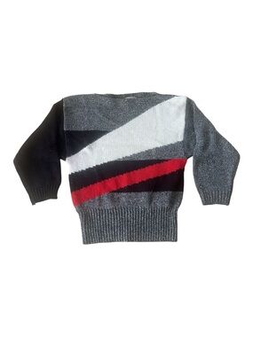 Vintage Michael Carrie Colorblock Knit Sweater/ Red, Black, Gray, White. Small